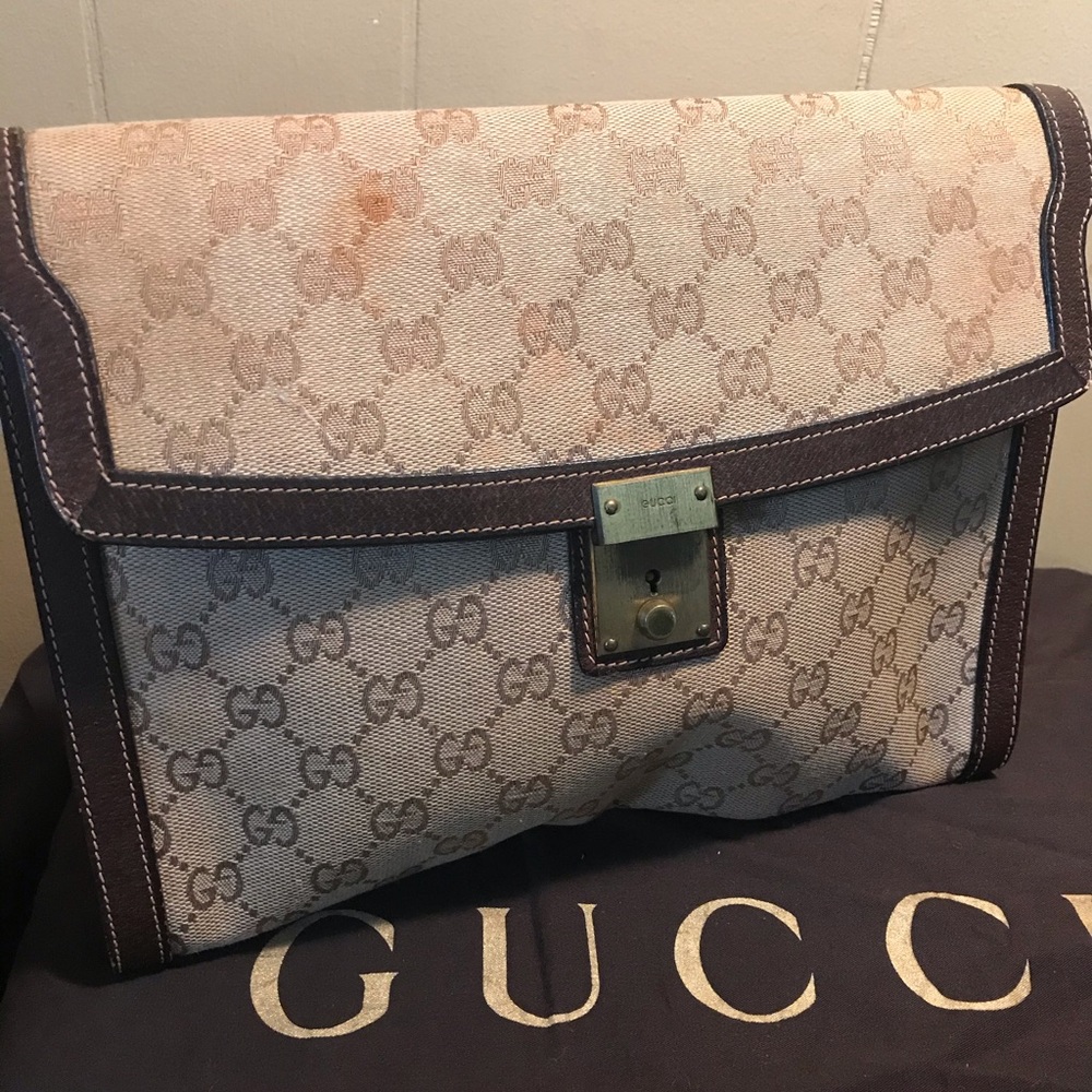 Gucci monogram & leather clutch handbag